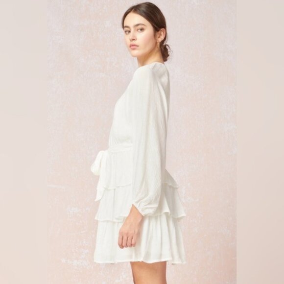 Entro | Elizabeth Tiered Puff Bubble Sleeve Dress White Layered Bohemian Small - Picture 8 of 15